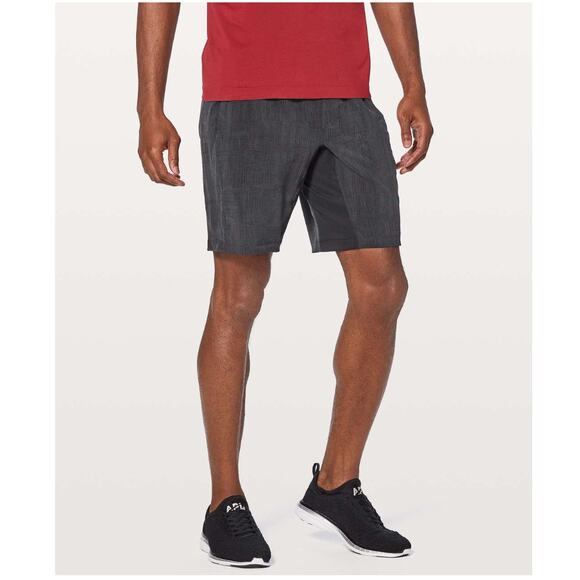 Lululemon Men's T.H.E. Short 9" Linerless Grid Lines Deep Coal Black Size M - Picture 1 of 9